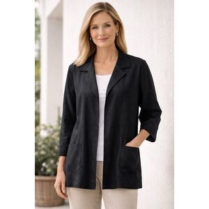 Coldwater Creek Black Linen Jacket Womens XL Open Front Lightweight Lagenlook